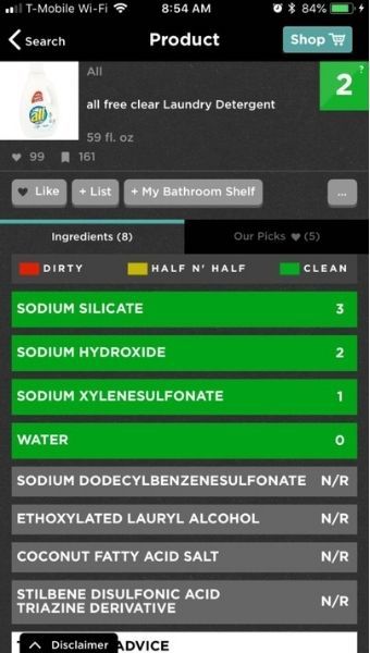 Your Ingredient List Secret Weapon— Think Dirty App Review 3 all free and clear rating