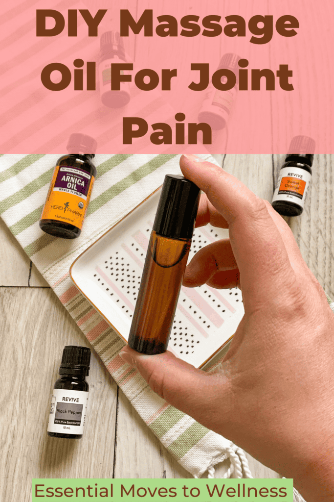Easy Homemade Massage Oil for Joint Pain Relief 1 glass roller bottle and essential oils