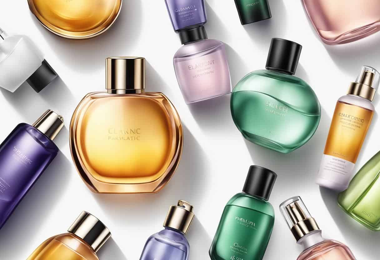 What is Fragrance in Skin Care? A Guide to Synthetic and Natural Scents 3 A variety of fragrance bottles arranged on a clean, white surface with soft lighting, showcasing the different types of fragrances used in skin care products