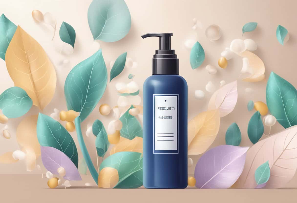 A bottle of skincare product with a fragrant aroma, surrounded by question marks and a "Frequently Asked Questions" label